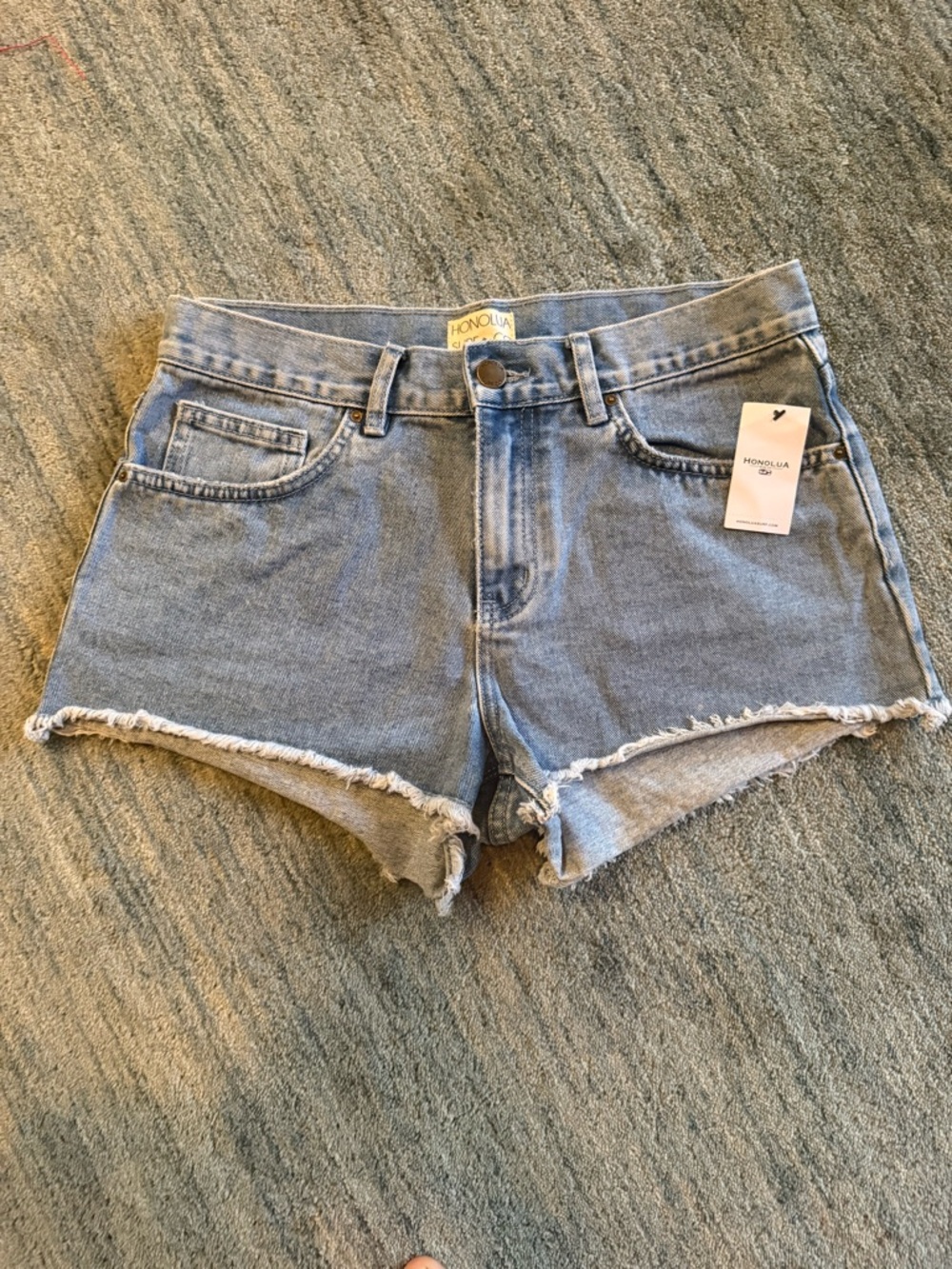 HONOLUA Light Blue Denim Cutoff Shorts with Frayed Hem